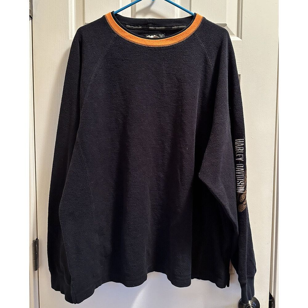 VINTAGE Harley Davidson Sweatshirt Mens XXL Black/Orange Fleece Crewneck